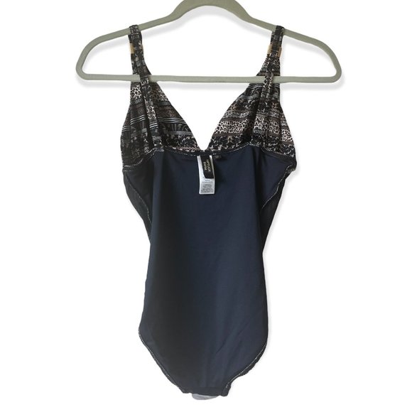 New NIP TUCK Swim One Piece Swimsuit Savannah Stripe Shirley 1P US 6 Black Brown - Picture 3 of 11